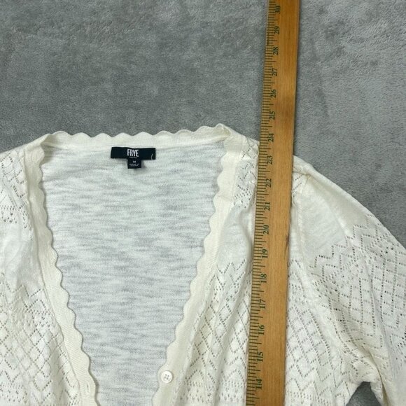 Frye Womens Ivory Cotton Button-Up Cardigan Sweater M Scallop Trim d0224 - Picture 7 of 8